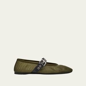 MIU MIU Mesh Buckle Mary-Jane Ballerina Flats